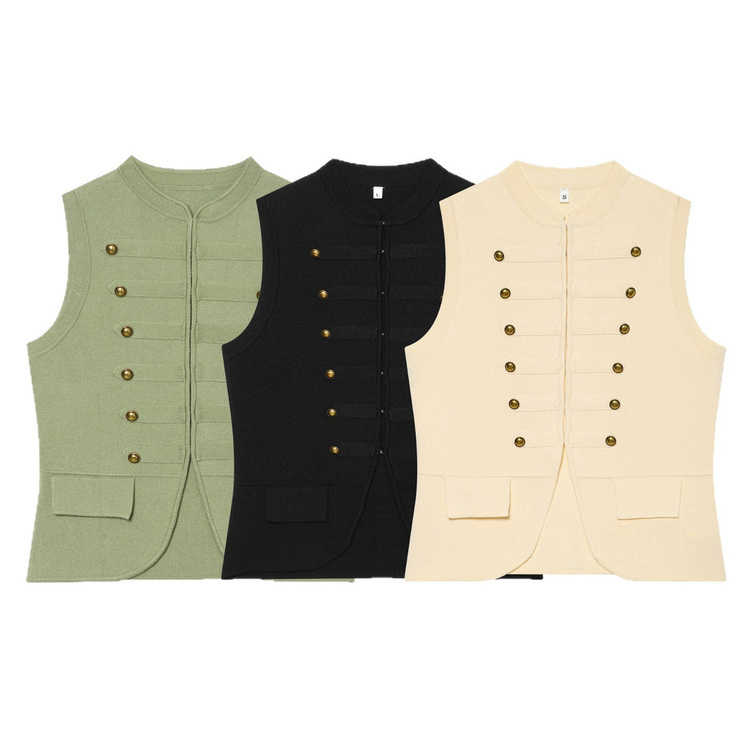 Damen Strickweste im Military‑Stil mit goldenen Zierknöpfen Nord Taschen