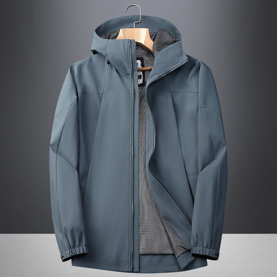 Herren Softshell Regen- und Übergangsjacke mit Kapuze, winddichter Membran und atmungsaktivem Meshfutter Nord Taschen