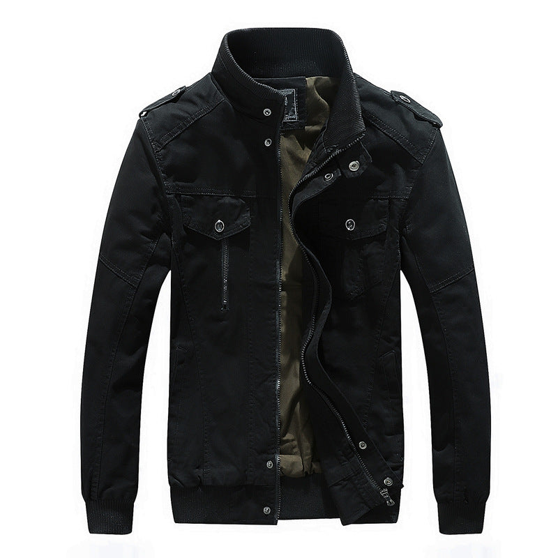 Herren Urbaner Canvas-Pilotblouson mit verstärkten Schultern, Stehkragen und verdecktem Reißverschluss Nord Taschen
