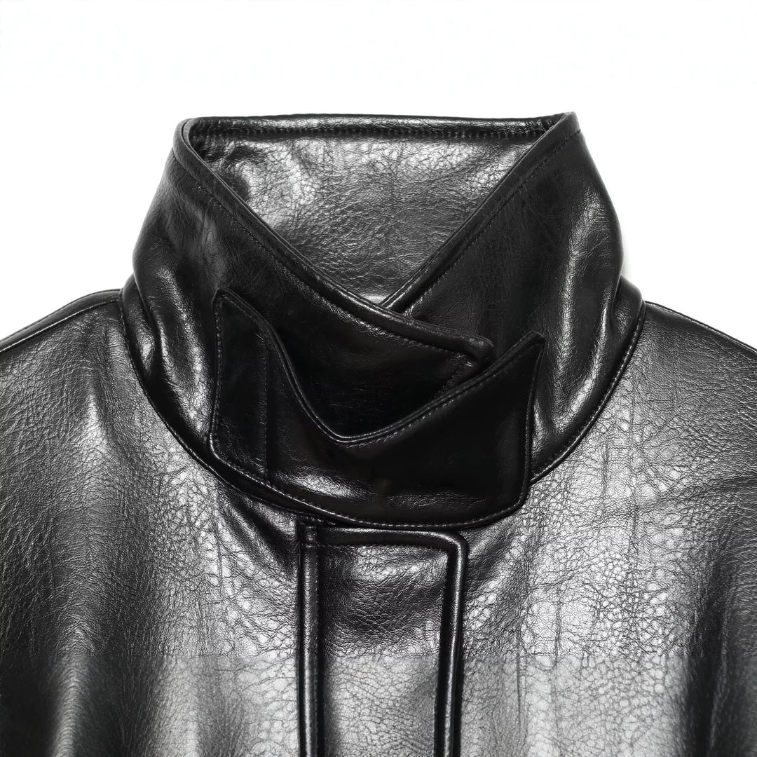 Damen Kurzblouson aus Glattlederoptik mit Bindegürtel und hohem Stehkragen Nord Taschen