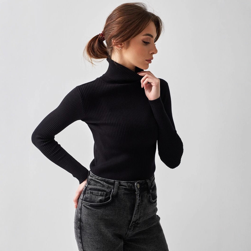 Damen Figurbetonter Rippstrick-Rollkragenpullover Nord Taschen