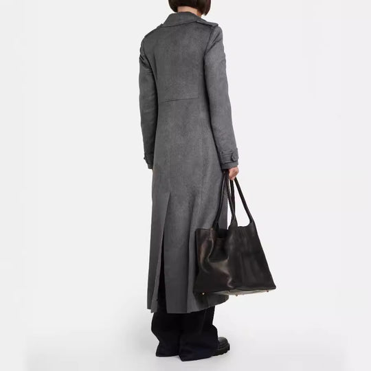 Damen Bodenlanger Zweireihiger Mantel im Vintage-Tailoring mit breitem Schalkragen Nord Taschen