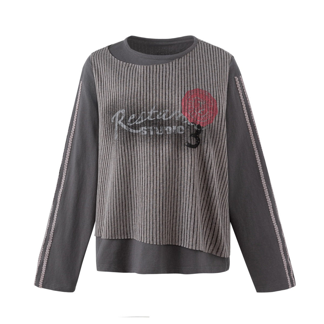 Damen Lagen-Langarmshirt mit gestreiftem Frontpanel und Spitzenband Nord Taschen