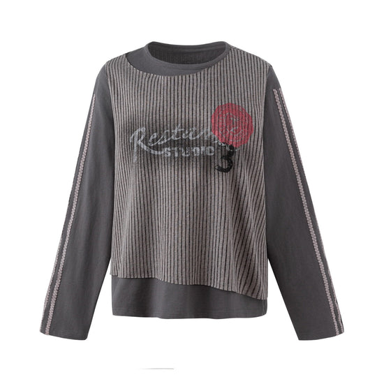 Damen Lagen-Langarmshirt mit gestreiftem Frontpanel und Spitzenband Nord Taschen