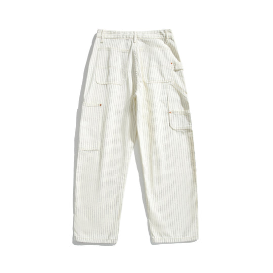 Damen Carpenterhose aus Leinen‑Baumwollmix mit Nadelstreifen und Hammerloop Nord Taschen