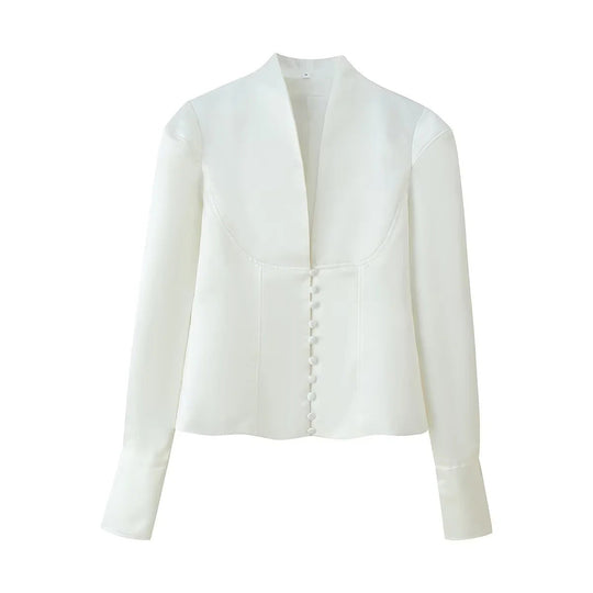 Damen elegante Blazerjacke mit modischem Stehkragen und dekorativen Knopfdetails Nord Taschen