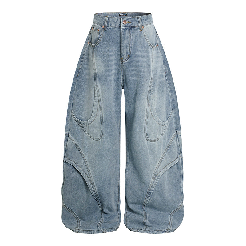 Damen Weite Hochtaillierte Ballon-Jeans mit markanten Panelnähten Nord Taschen