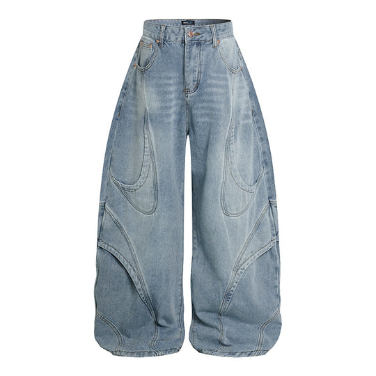 Damen Weite Hochtaillierte Ballon-Jeans mit markanten Panelnähten Nord Taschen