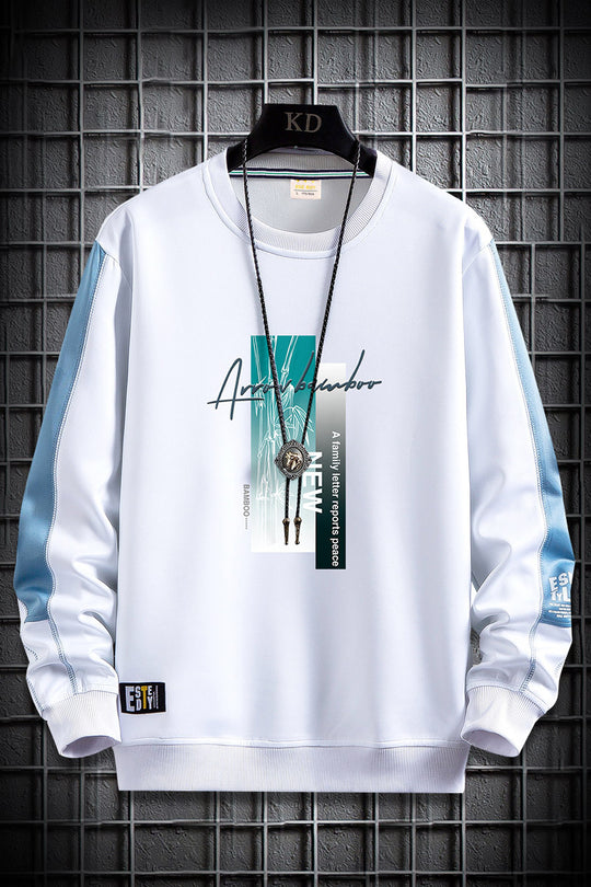 Herren Sportlich‑urbanes Rundhals‑Sweatshirt mit Kontrastärmeln, gerippten Bündchen & frontalem Grafikprint Nord Taschen