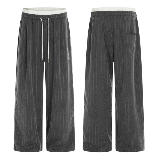 Damen Weite Pinstripe-Culotte-Hose mit elastischem Bund und Kordelzug Nord Taschen