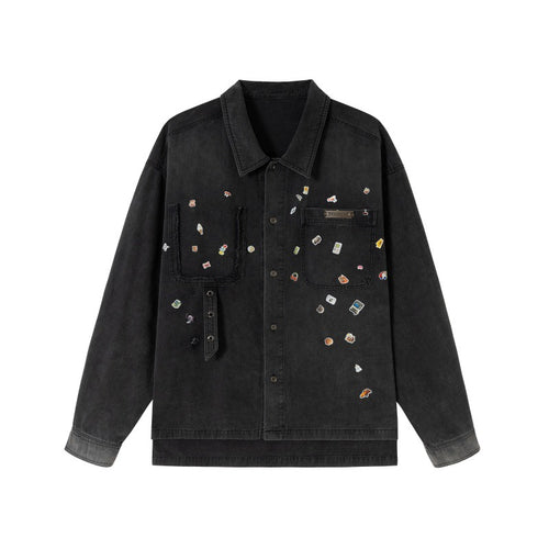 Herren Overshirt aus Denim mit aufgesetzten Pin-Patches und Used-Details Nord Taschen