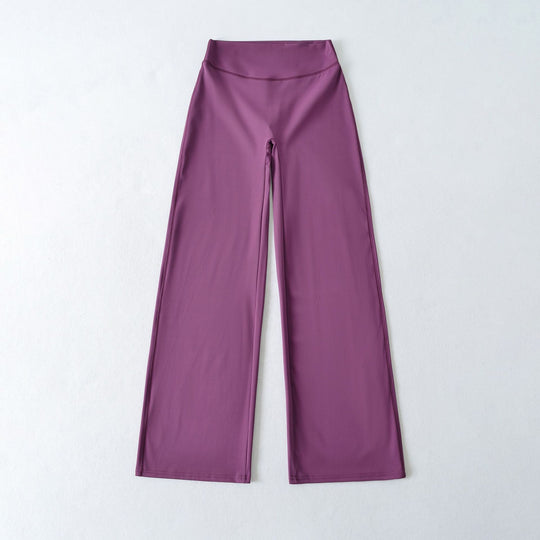 Damen Weite High Waist Loungehose aus Stretchjersey mit fließendem Schlag Nord Taschen
