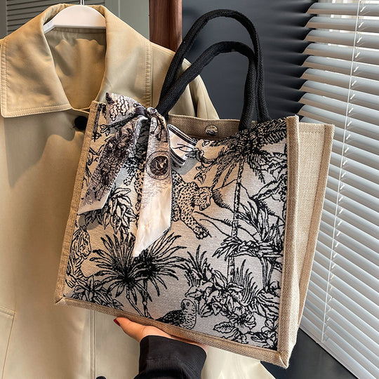 Damen Handtasche mit floralem Baumwollmuster und dekorativem Halstuch Nord Taschen