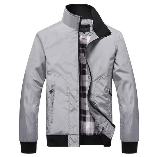Herren leichter Nylon-Bomber mit kariertem Innenfutter, hohem Stehkragen und Reißverschlusstaschen Nord Taschen
