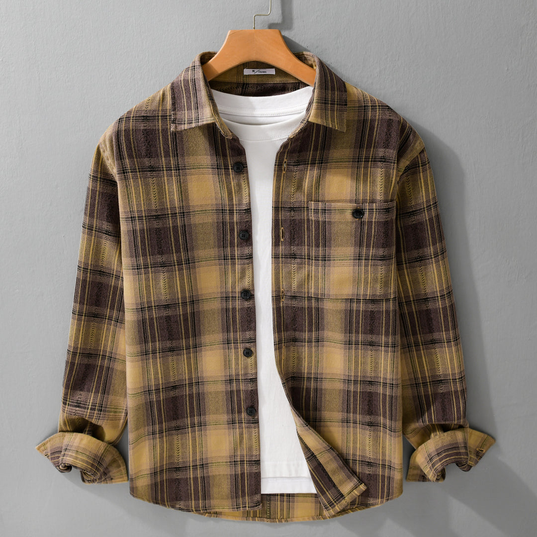 Herren Kariertes Flanell‑Hemdjacke im Overshirt‑Stil mit weich gebürsteter Oberfläche Nord Taschen