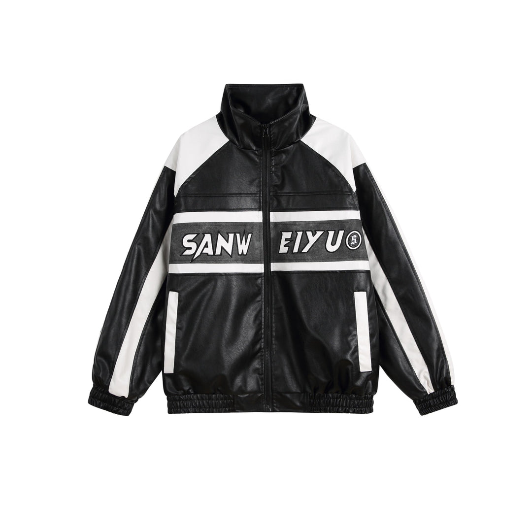 Damen Kunstleder-Trackjacke im Oversize-Cut mit hohem Stehkragen und Logopanel Nord Taschen