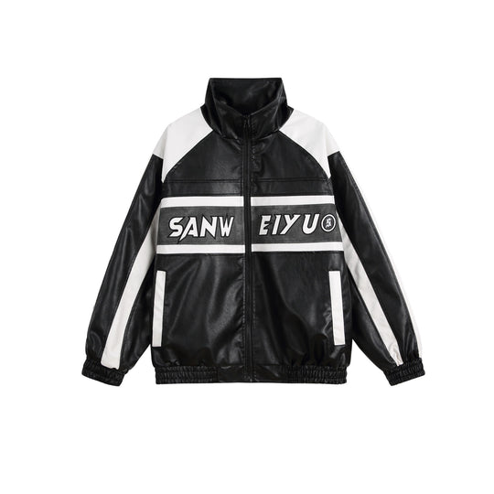 Damen Kunstleder-Trackjacke im Oversize-Cut mit hohem Stehkragen und Logopanel Nord Taschen