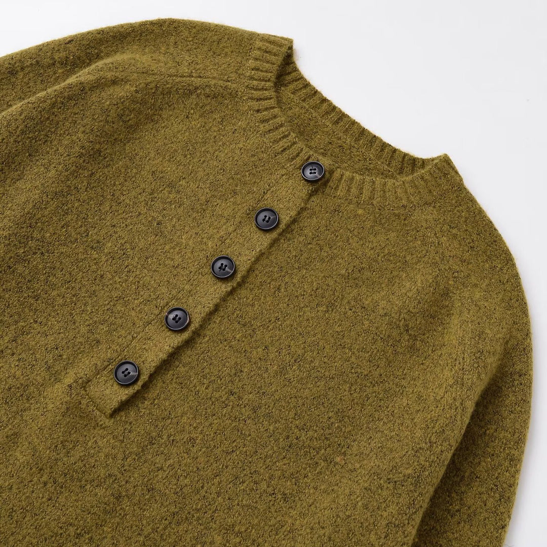 Damen Bouclé-Pullover mit Henley-Knopfleiste und Raglanärmeln Nord Taschen