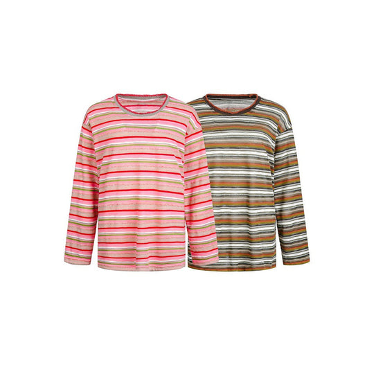 Damen Gestreiftes Feinstrick-Langarmshirt im Relaxed-Fit mit Rundhals Nord Taschen
