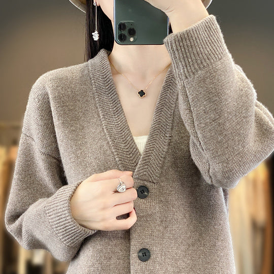Damen Weicher Boxy-Longcardigan mit tiefem V-Ausschnitt und feiner Rippkante Nord Taschen