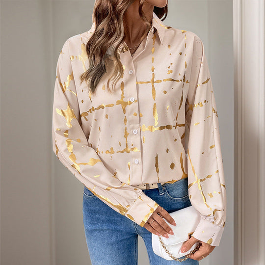 Damen Hemdblusenbluse mit metallic Print und relaxed Fit Nord Taschen