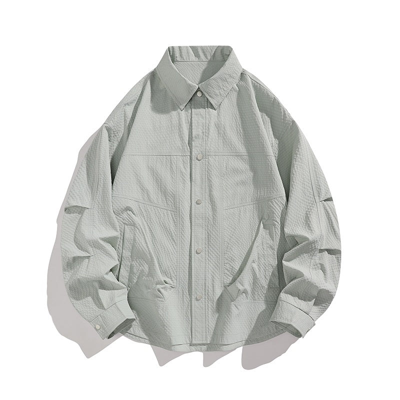 Herren Leichte Oversize-Hemdjacke mit Druckknopfleiste, Strukturstoff & Pattentaschen Nord Taschen