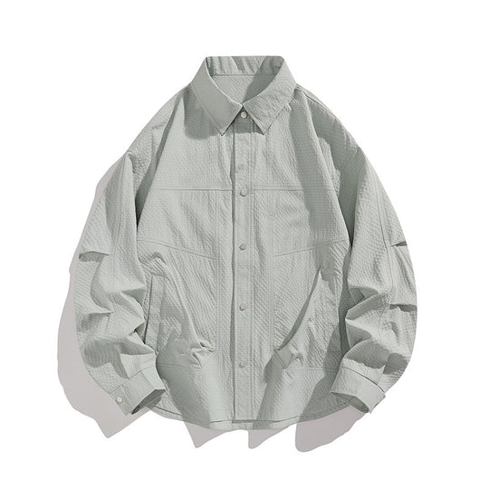 Herren Leichte Oversize-Hemdjacke mit Druckknopfleiste, Strukturstoff & Pattentaschen Nord Taschen