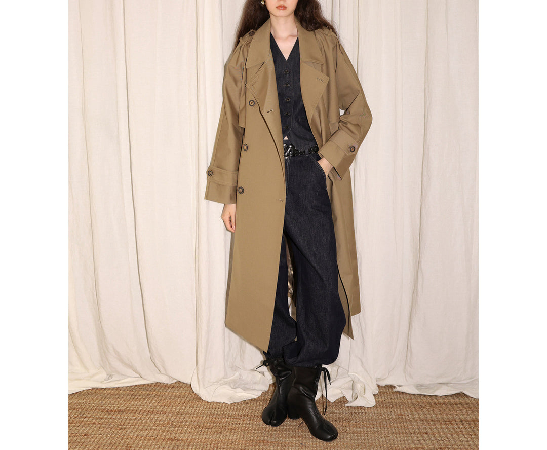 Damen Modischer Trenchcoat mit Taillengürtel und großen Taschen Nord Taschen