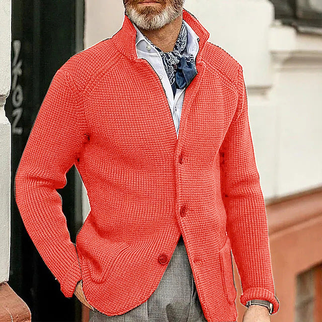 Herren Waffelstruktur-Cardigan-Blazer mit Stehkragen und aufgesetzten Taschen Nord Taschen