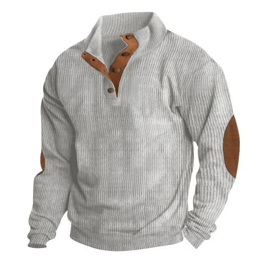 Herren Waffelstrick-Henley-Pullover mit Stehkragen und Ellbogen-Patches Nord Taschen