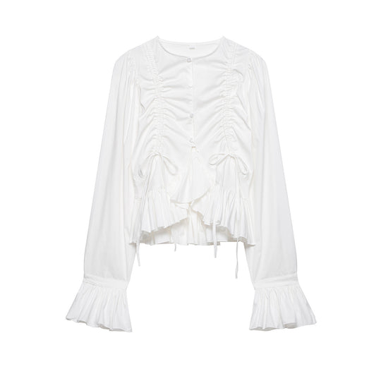 Damen Rüschige Bluse mit Kordelzug, Ballonärmeln und Volant-Saum Nord Taschen