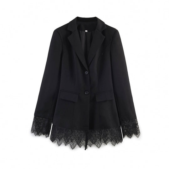 Damen taillierter Blazer mit Spitzenbesatz und ausgestelltem Saum Nord Taschen