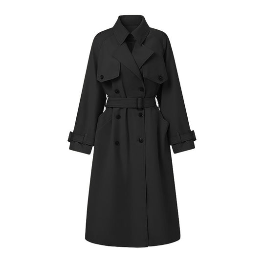 Damen Oversize Trenchcoat mit Doppelreihe, Taillengürtel und Epauletten Nord Taschen