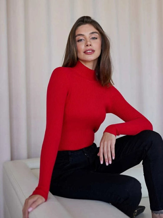 Damen Kurzgeschnittener Rippstrick‑Rollkragenpullover mit taillierter Passform Nord Taschen