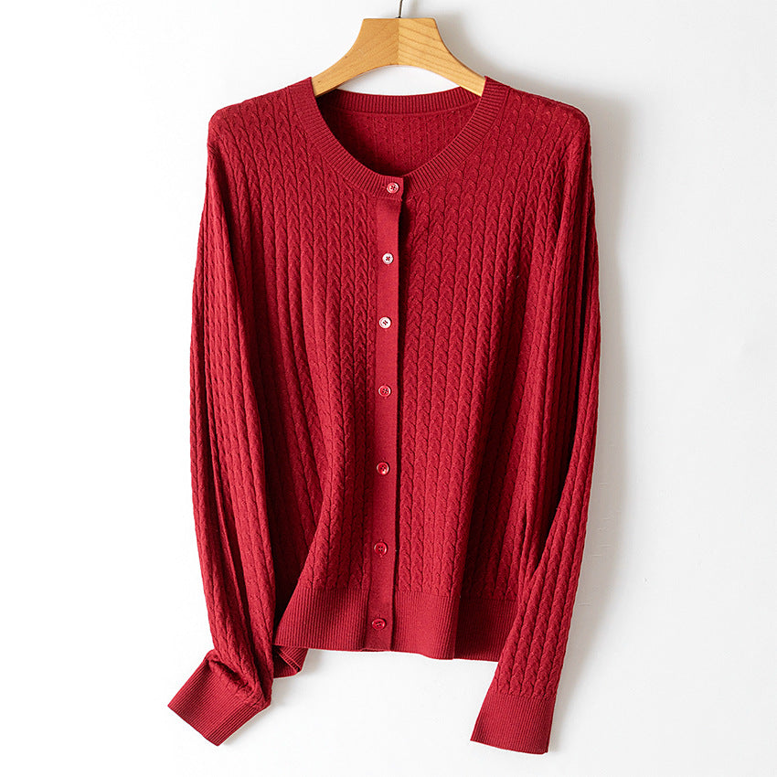 Damen Feinstrick-Cardigan mit Zopfmuster, Rundhalsausschnitt und Knopfleiste Nord Taschen
