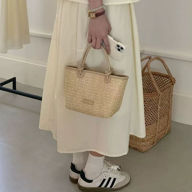 Damen Strohtasche mit elegantem Lederakzent Nord Taschen