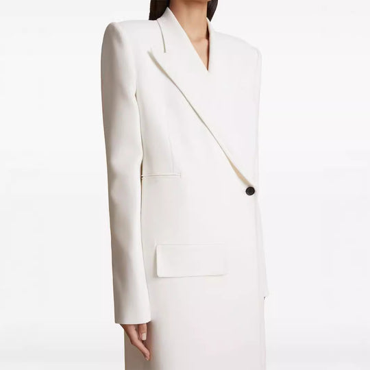 Damen Langes einreihiges Blazerkleid mit schlanker Silhouette und Pattentaschen Nord Taschen