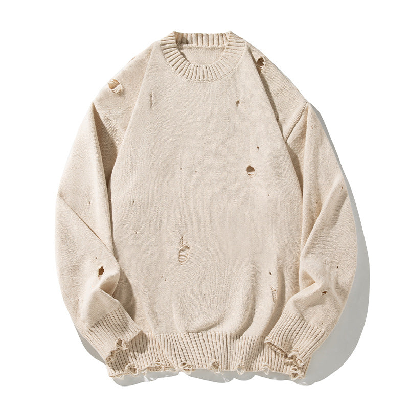 Unisex Oversize Strickpullover mit Destroyed‑Optik, Rundhalsausschnitt und gerippten Bündchen Nord Taschen