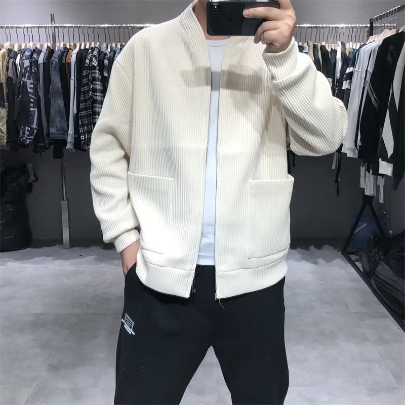 Herren Gerippte Zip-Strickjacke mit Stehblende und aufgesetzten Taschen Nord Taschen