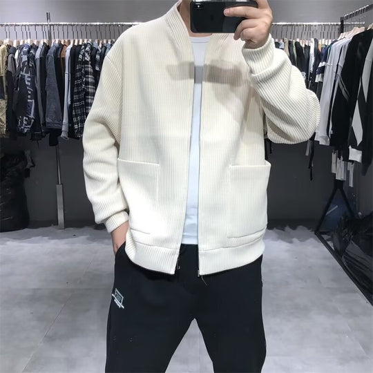 Herren Gerippte Zip-Strickjacke mit Stehblende und aufgesetzten Taschen Nord Taschen