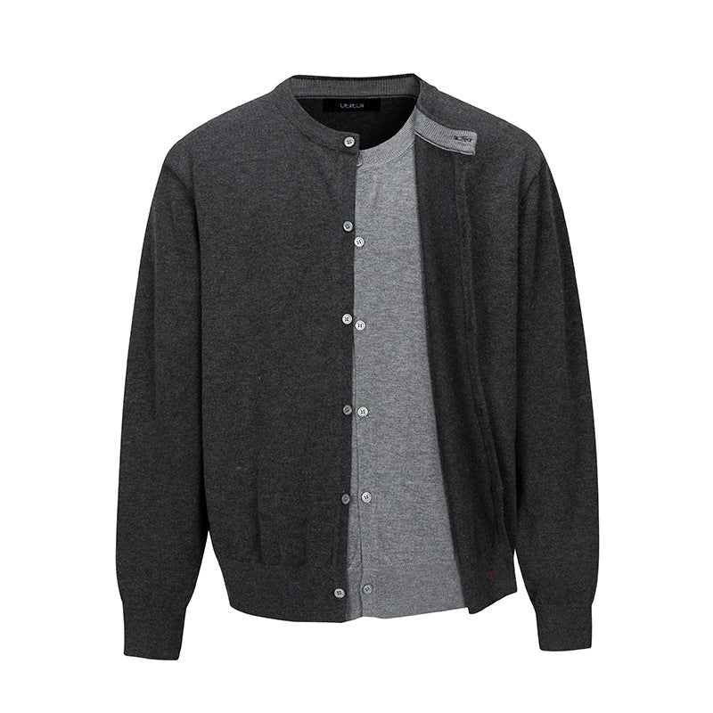 Herren Feinstrick-Cardigan mit zweilagiger Optik, Rundhalsausschnitt und durchgehender Knopfleiste Nord Taschen