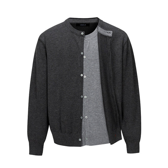 Herren Feinstrick-Cardigan mit zweilagiger Optik, Rundhalsausschnitt und durchgehender Knopfleiste Nord Taschen