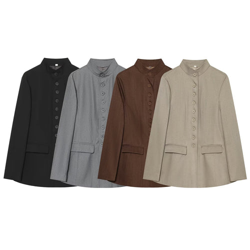Damen Langblazer mit Stehkragen und durchgehender Knopfleiste Nord Taschen