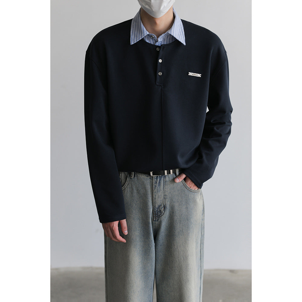 Herren Lässiges Poloshirt mit Langarm und Knopfleiste Nord Taschen