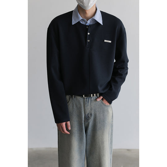 Herren Lässiges Poloshirt mit Langarm und Knopfleiste Nord Taschen