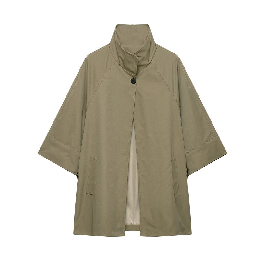 Damen Zweiteiler Kurzcape-Jacke mit Stehkragen und hochtaillierter Plissee-Culotte Nord Taschen