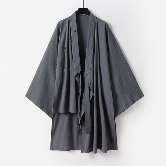 Unisex Oversize-Kimono-Mantel aus Baumwollmix mit weitem Schnitt und Bindegürtel Nord Taschen