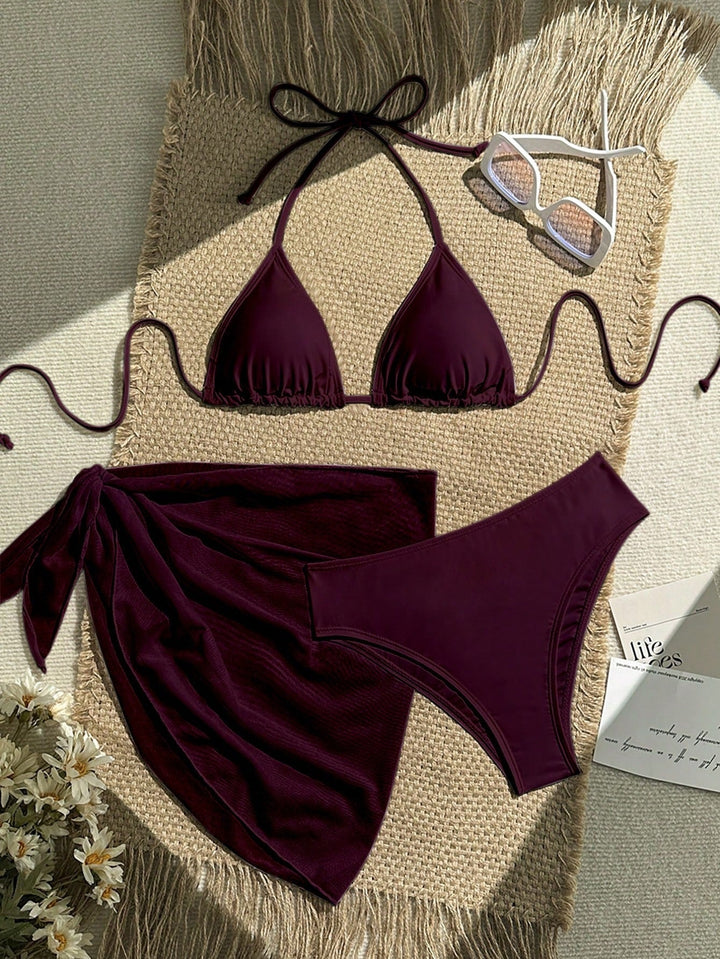 Damen Triangel-Bikini mit Wickeltuch und verstellbaren Trägern