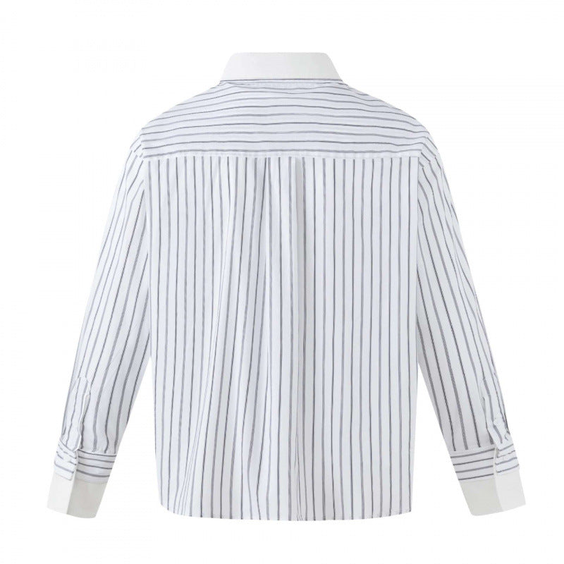 Damen Oversize-Hemdbluse mit Nadelstreifen, Kontrastkragen und Manschetten Nord Taschen