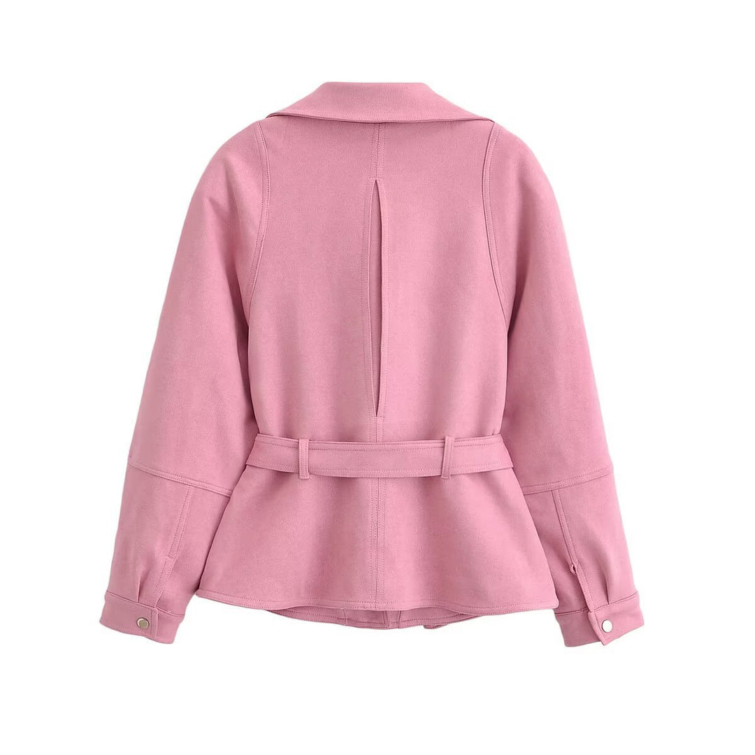 Damen taillierte Kurzjacke im Peplum‑Schnitt mit Schleifen‑Bindegürtel und asymmetrischem Reißverschluss Nord Taschen